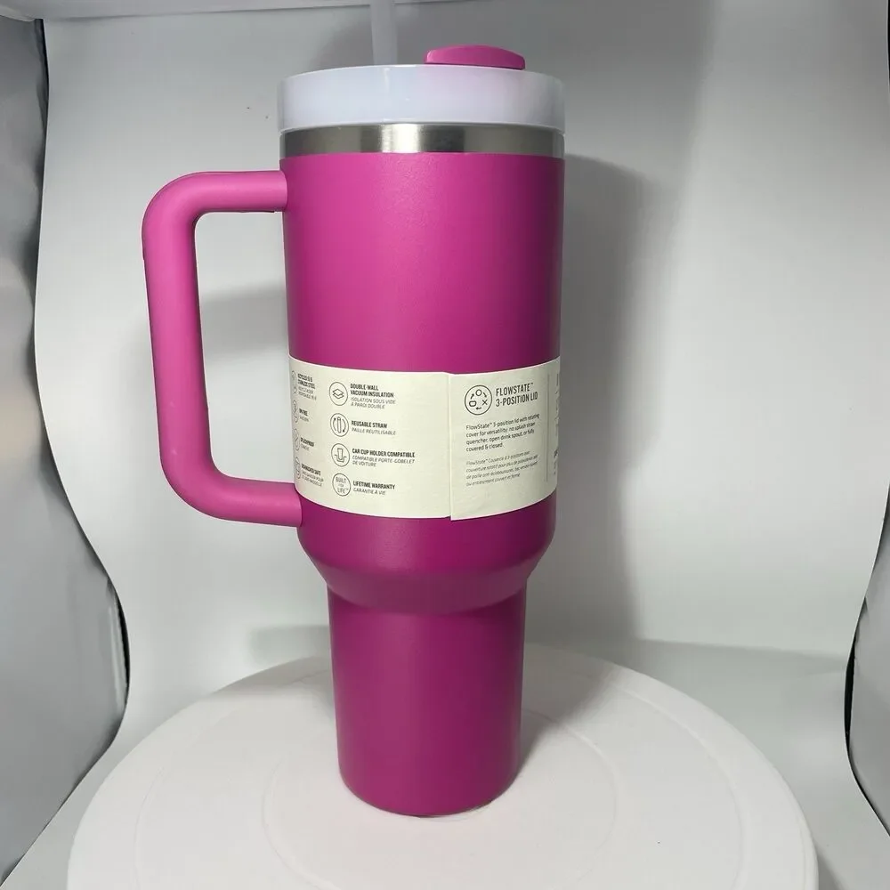 NEW NIB Stanley Quencher Flowstate H2.O Fuchsia Hot Pink 40 Oz HTF Tumbler Water - Picture 3 of 7